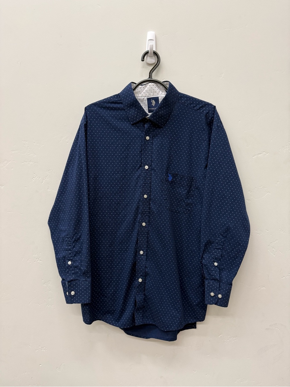 U.S. Polo Assn. Men’s Navy Dot-Pattern Long Sleeve Shirt-XL